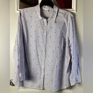 Talbots Womens Heart Striped Button-Down Shirt Valentines Heart ♥️ Size 3X